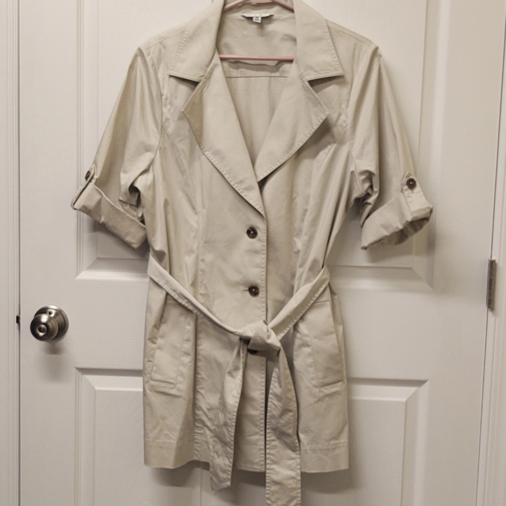 CAbi Classic Sandy Short Sleeve Trench Coat #777 Size 14